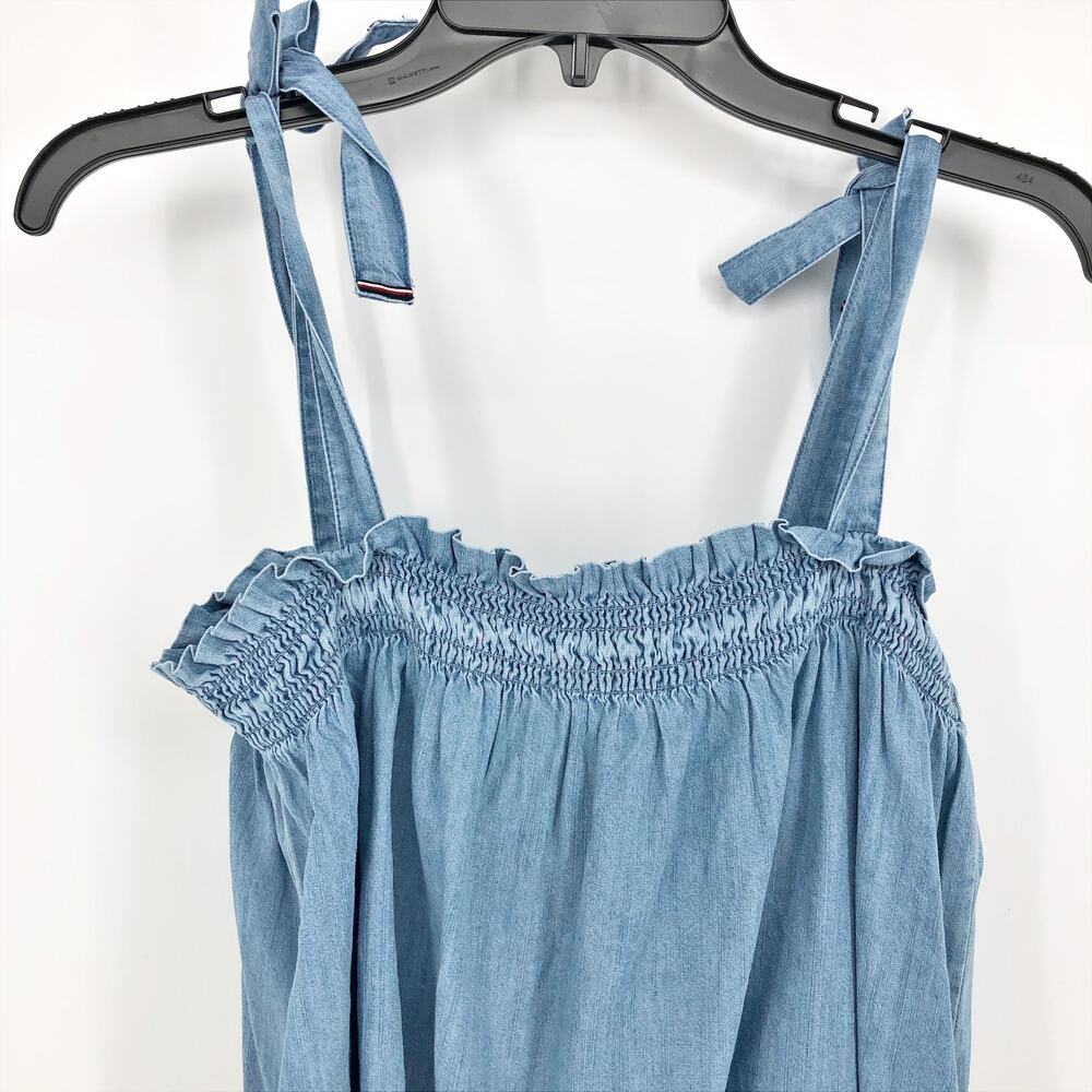 Tommy Hilfiger Womens Chambray Tank Top XL Blue Shoulder Tie Ruffle Smocking NWT - Picture 7 of 12